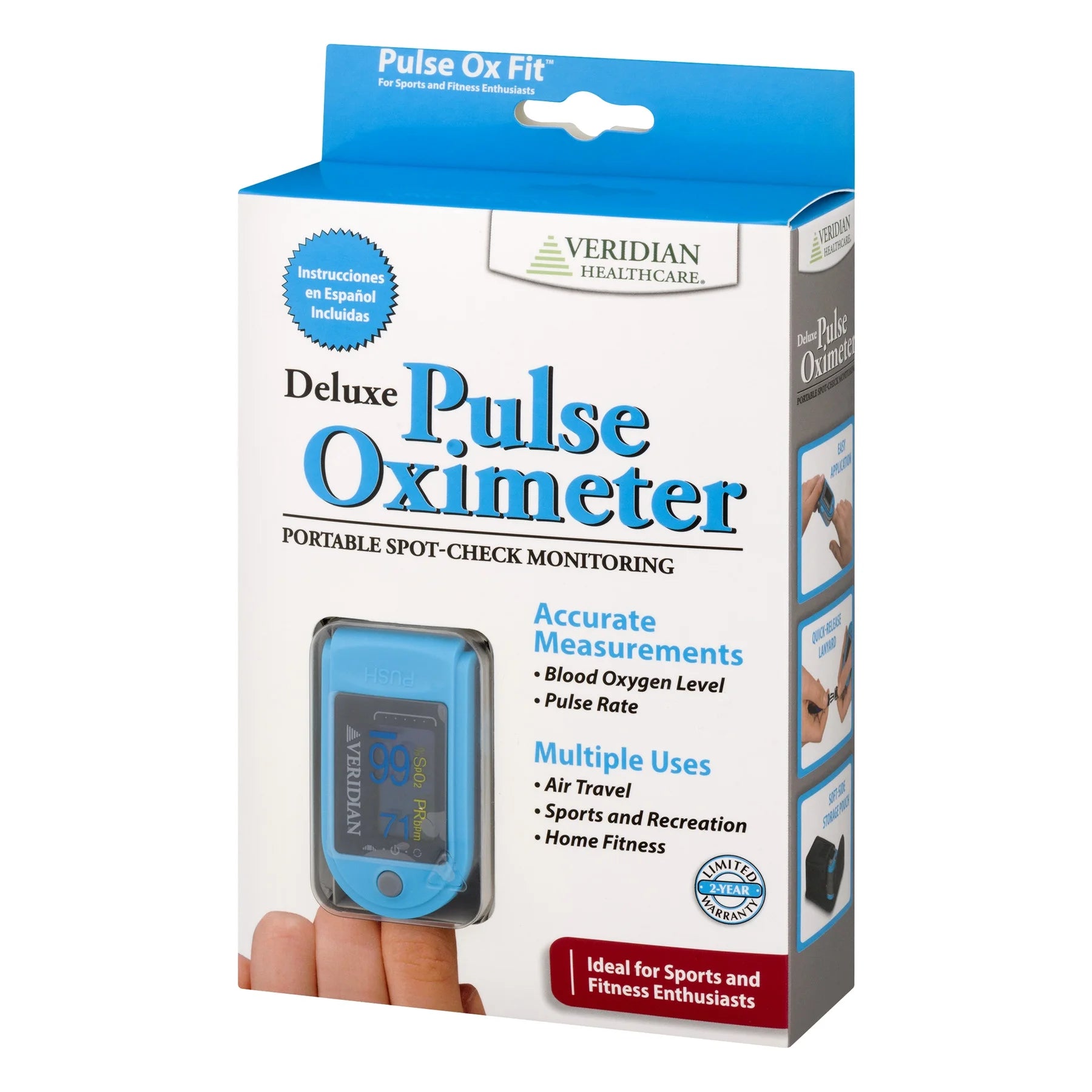 Veridian Healthcare Deluxe Pulse Oximeter packaging on a white background

