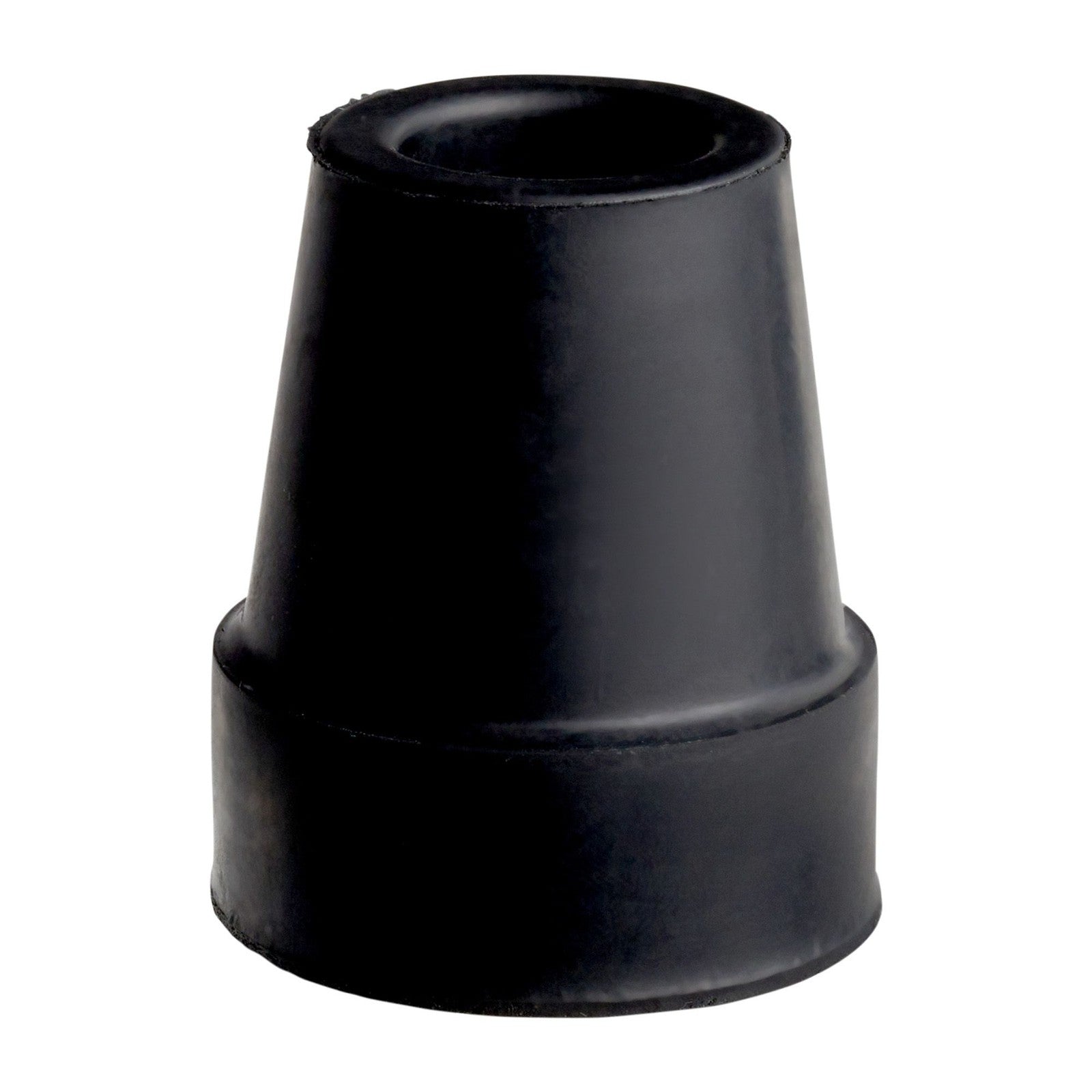 Black rubber cane tip on a white background


