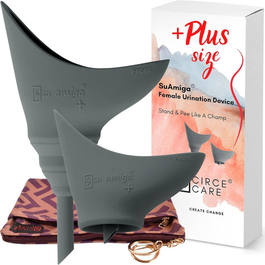 SuAmiga female urination device with packaging on a white background

