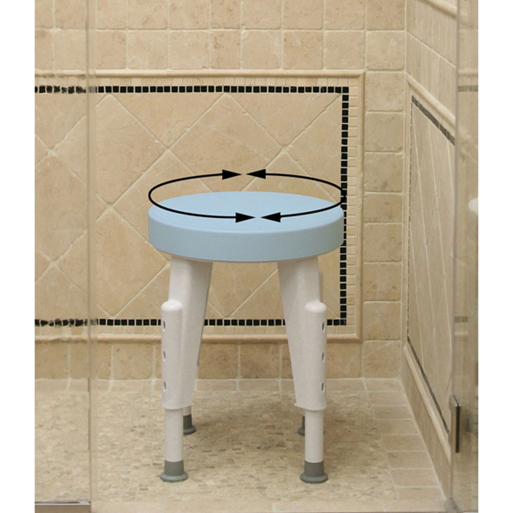 Ableware Rotating Round Shower Stool – 16" Seat, Height Adjustable, 300 lb Capacity