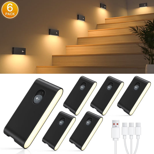 Rechargeable Motion Sensor Stair Lights – Warm White, 6 Pack