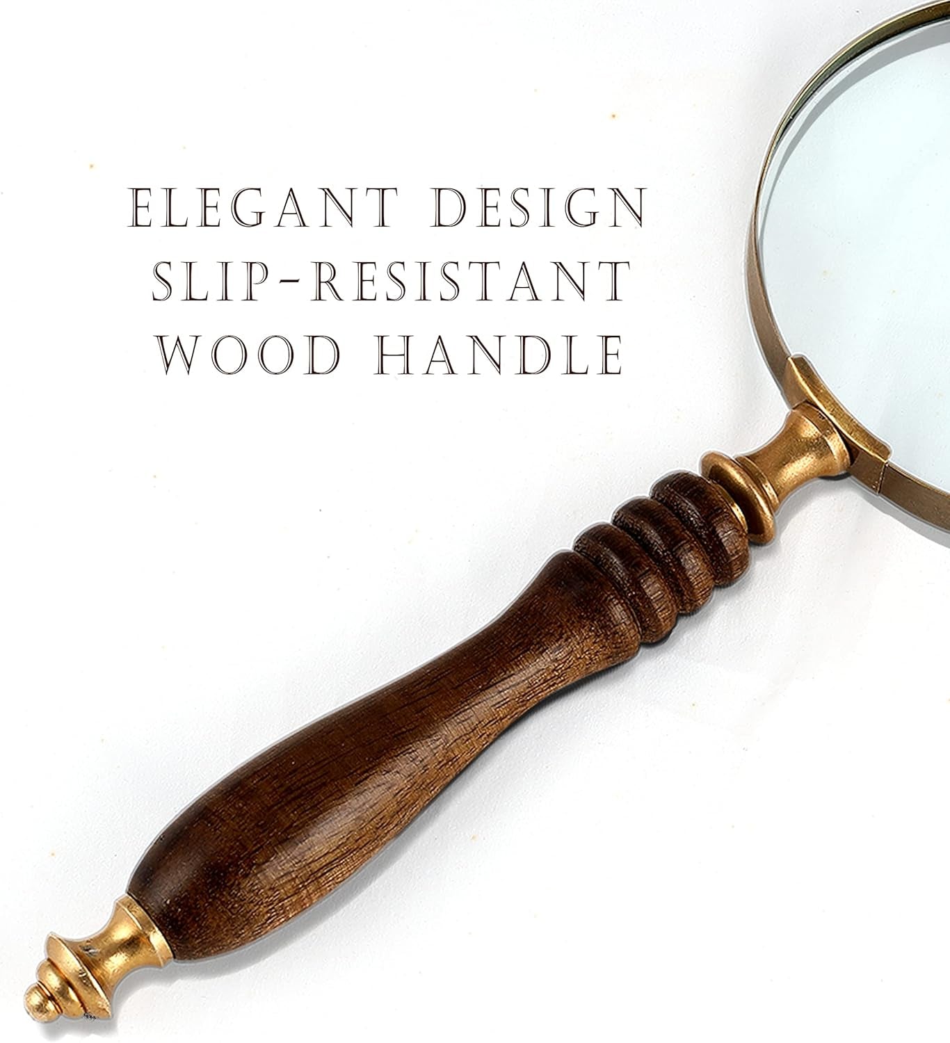 Magnifying glass with wooden handle on a white background
