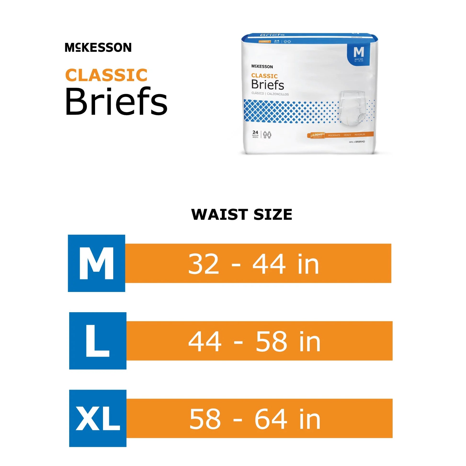 Classic Briefs, Incontinence, Light Absorbency, Medium, 24 Count, 4 Packs, 96 Total
