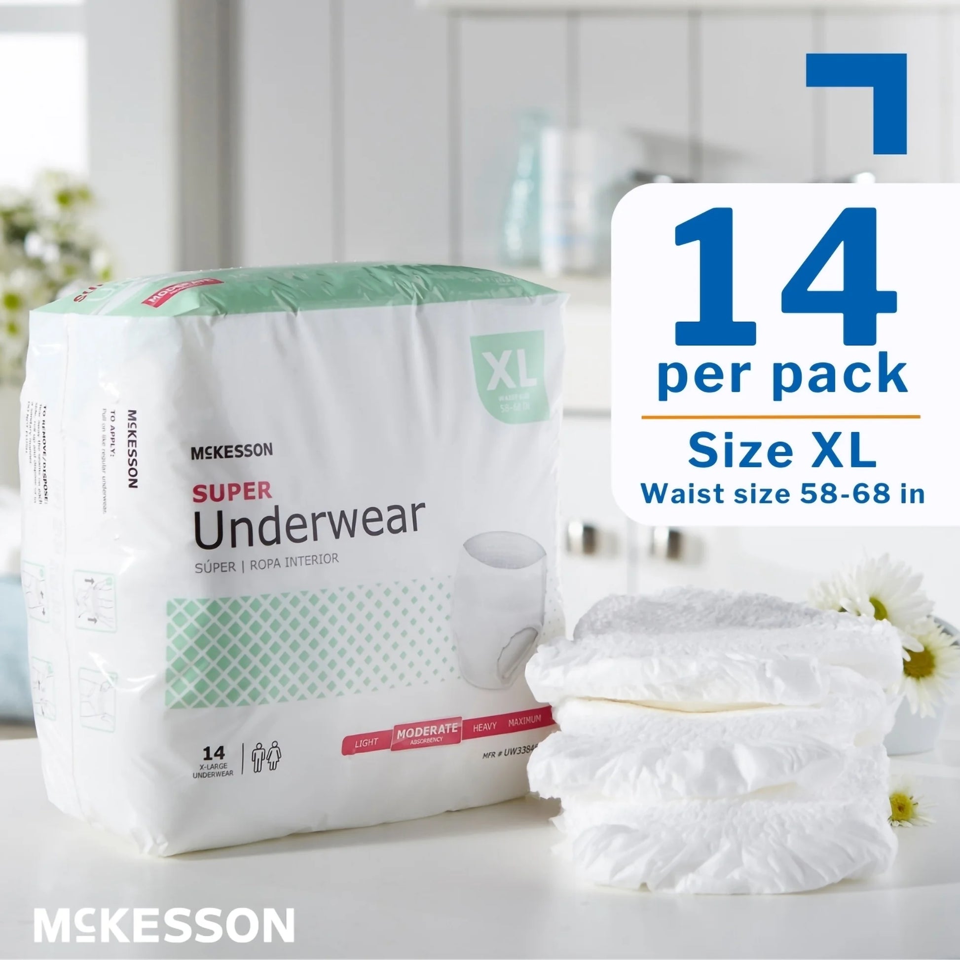 Super Underwear, Incontinence, Moderate Absorbency, XL, 56 Ct