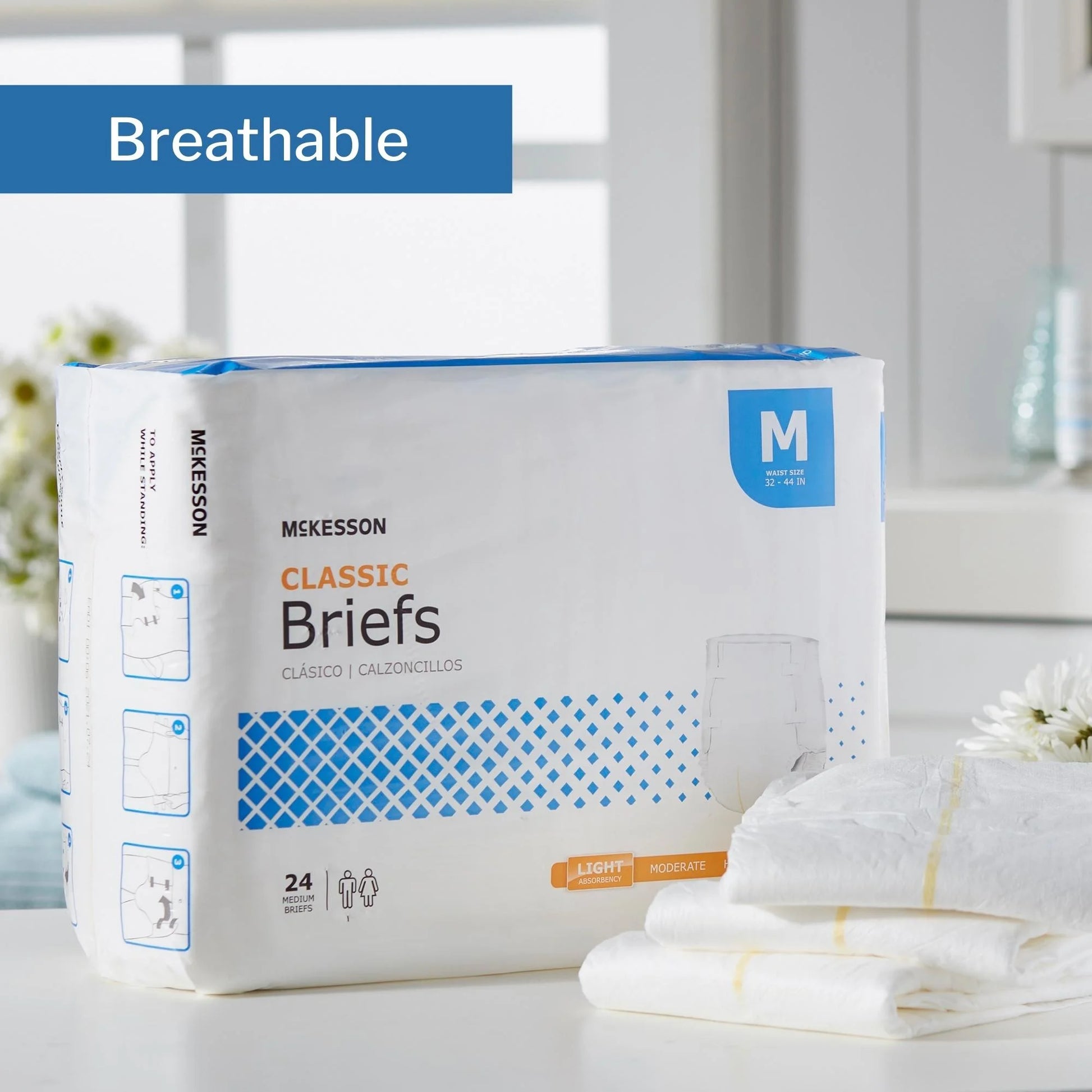 Classic Briefs, Incontinence, Light Absorbency, Medium, 24 Count, 4 Packs, 96 Total