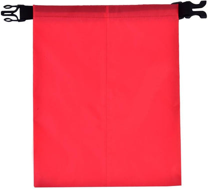 Red drawstring bag with black straps on a white background

