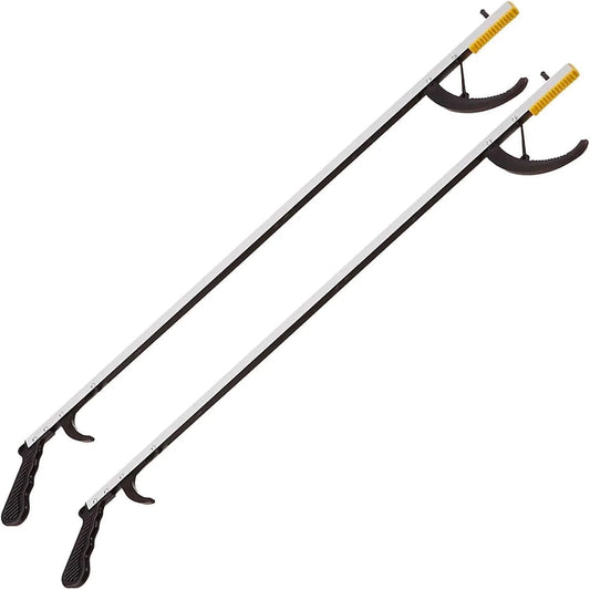 Two grabbers with black handles on a white background