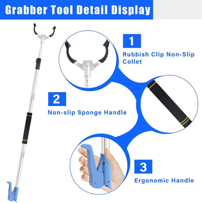 Close-up of Frebuta grabber tool showing anti-slip gripping jaw and contoured ergonomic handle.