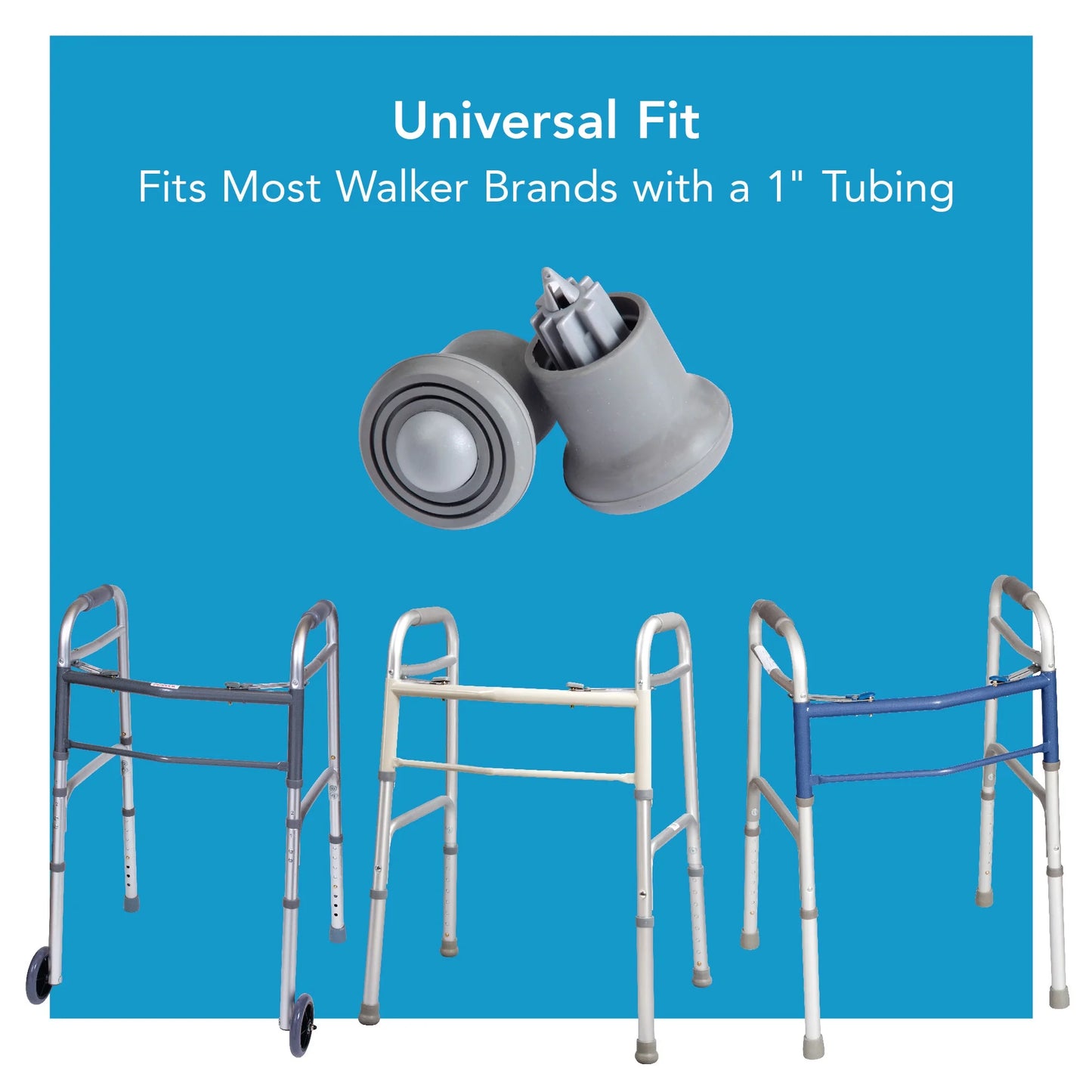 Gray walker parts with text on a blue background