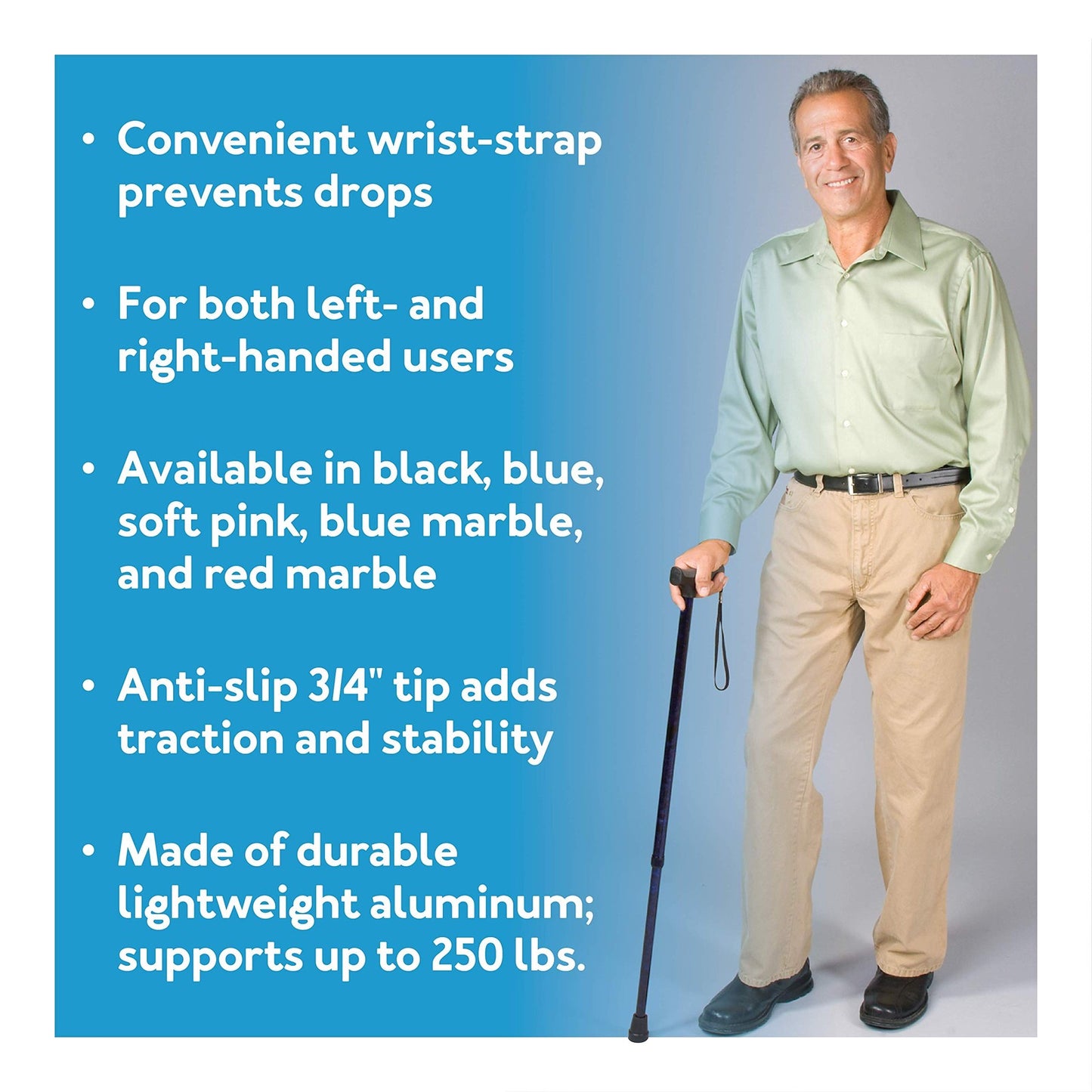 Carex Health Brands Soft Grip Walking Cane - Height Adjustable with Wrist Strap
