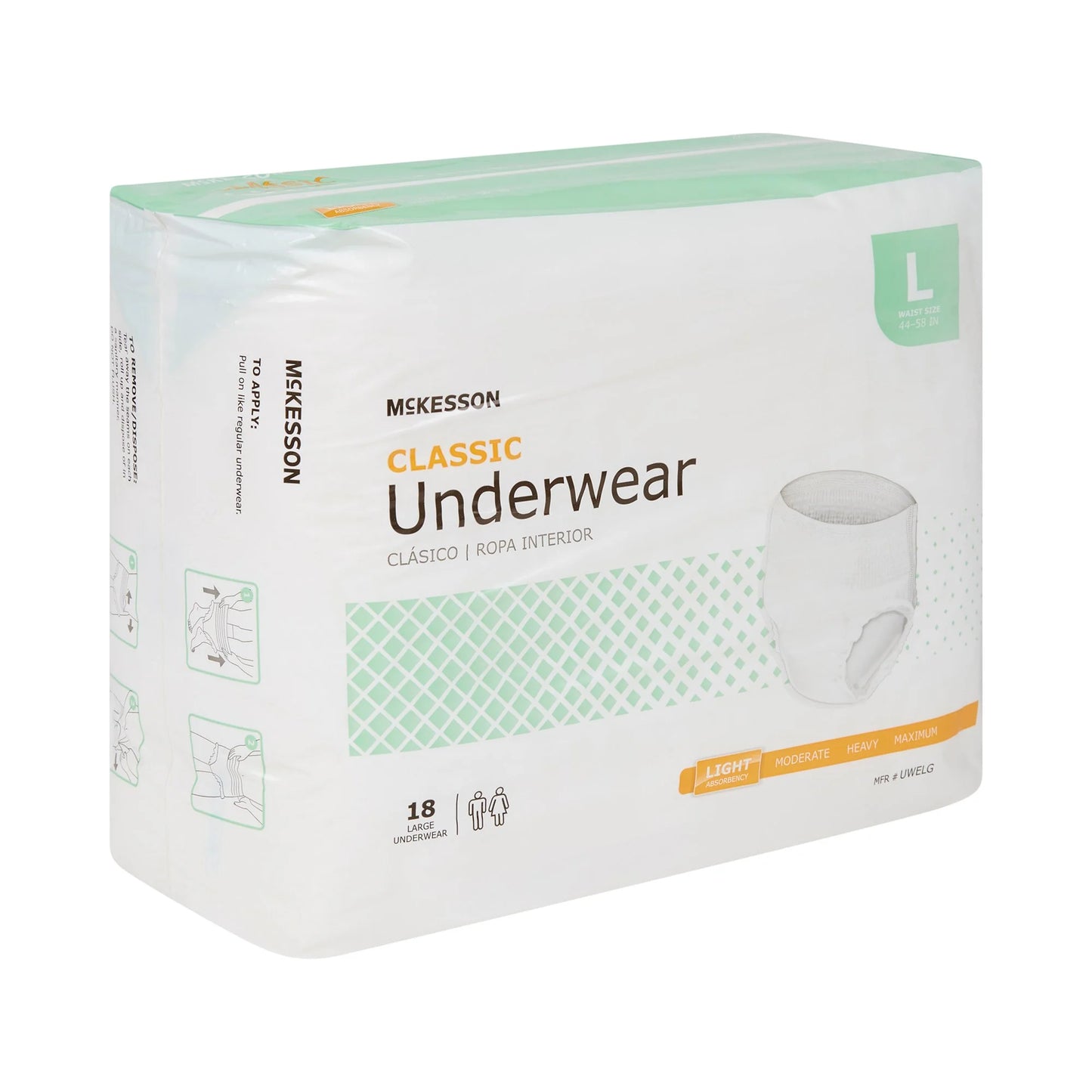 Classic Underwear, Incontinence, Light Absorbency, Large, 72 Ct