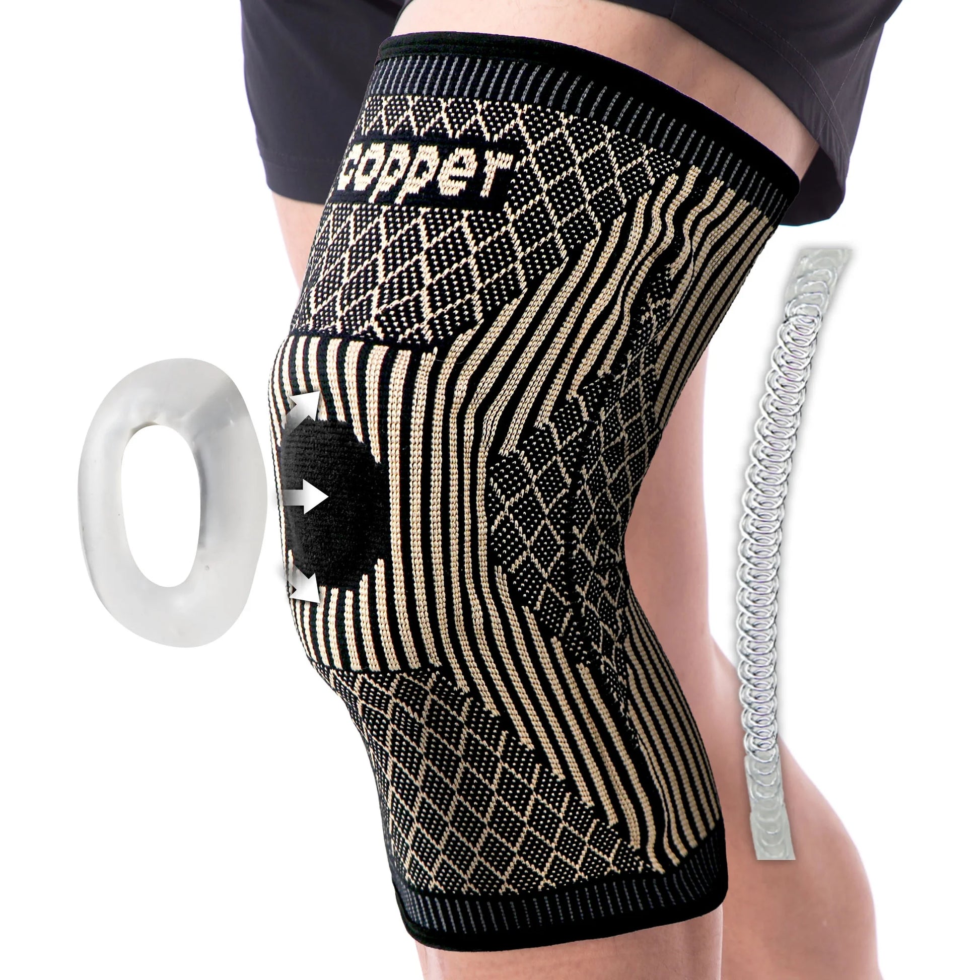 Knee brace with 'Copper' branding on a white background

