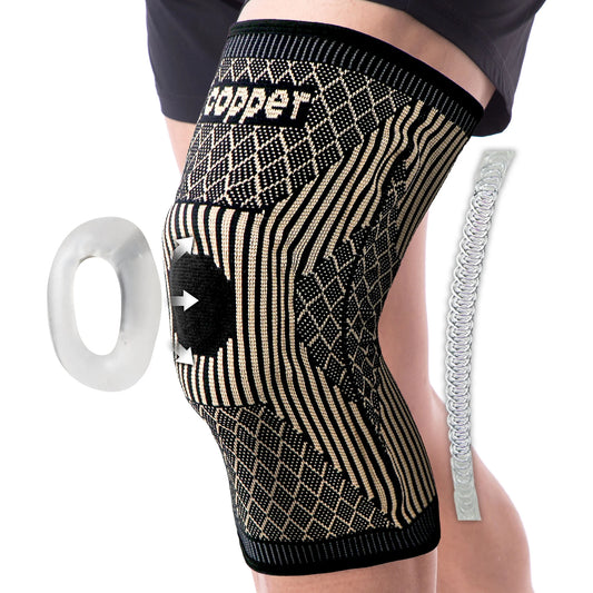 Knee brace with 'Copper' branding on a white background

