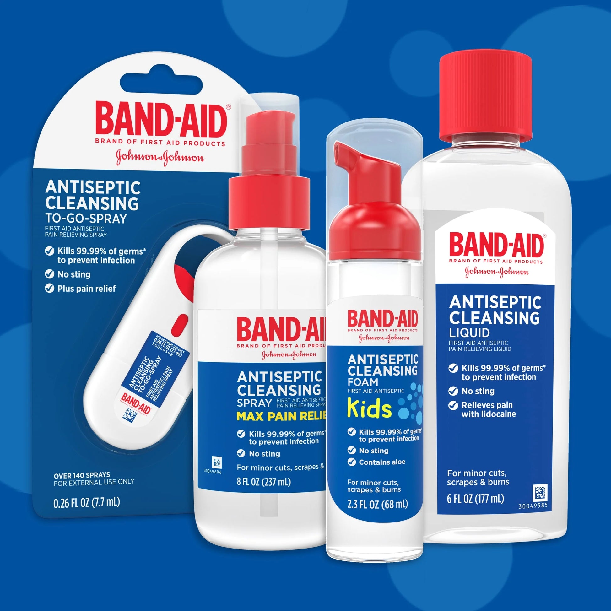 Band-Aid antiseptic cleansing products on a blue background

