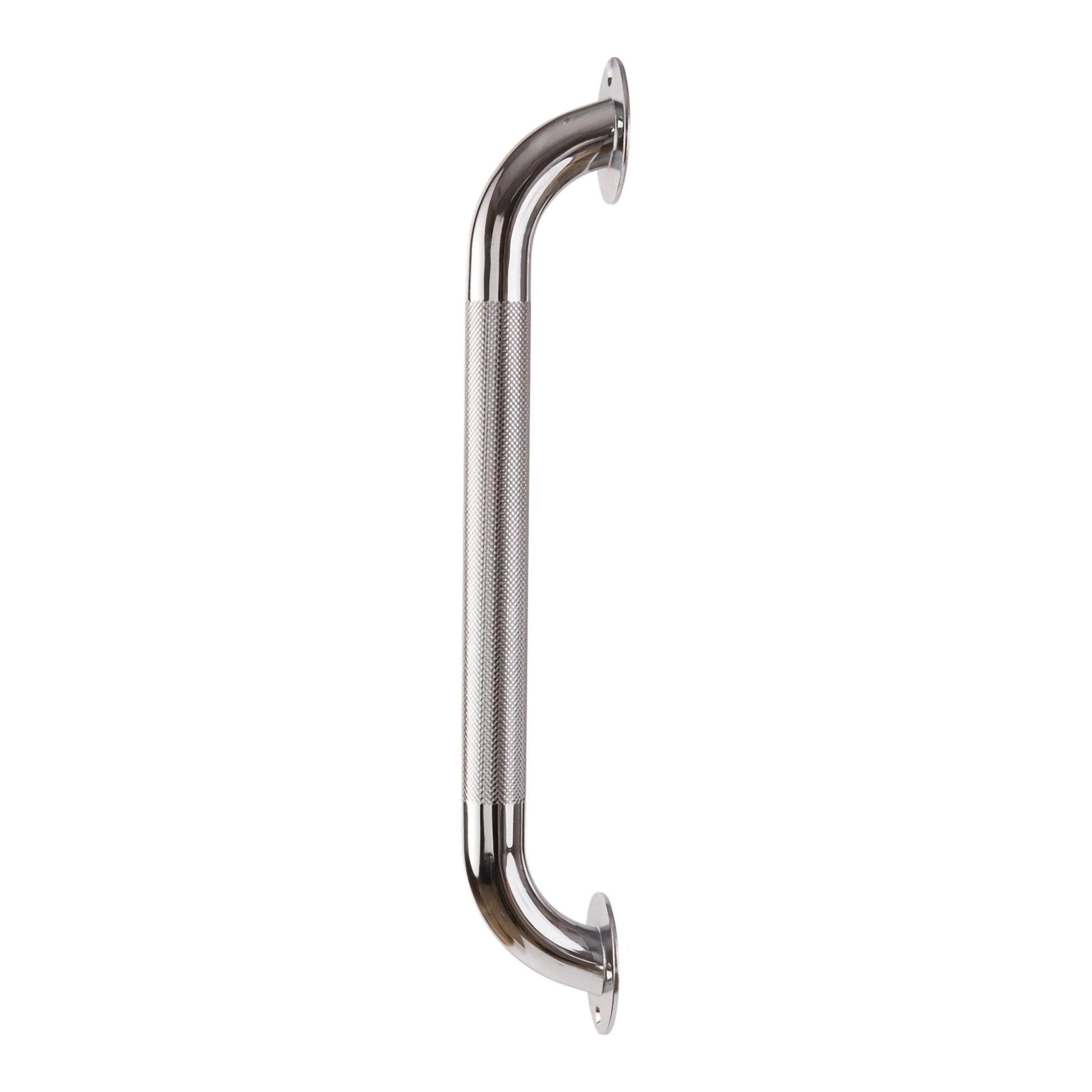 Metallic grab bar on a white background