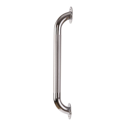 Metallic grab bar on a white background