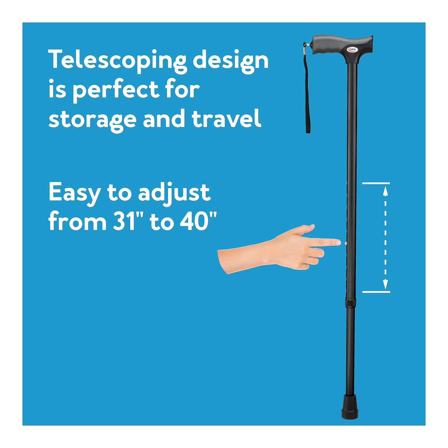 Carex Health Brands Soft Grip Walking Cane - Height Adjustable with Wrist Strap