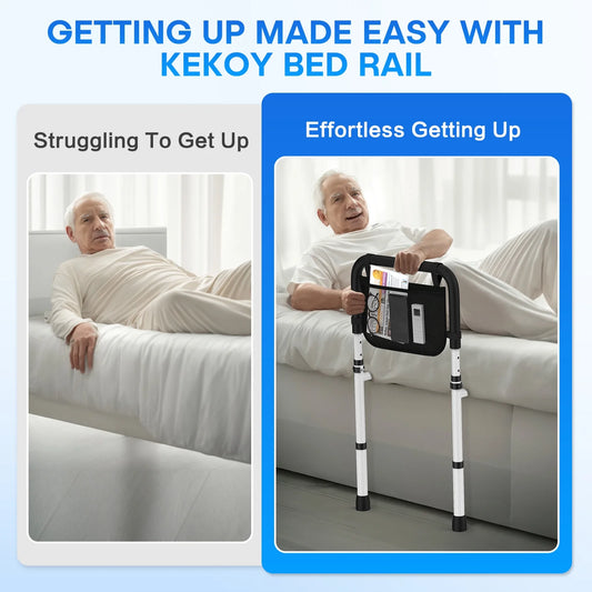 Bed Rails for Elderly Adults Safety with Leg Adjustable, Bed Cane for Seniors with Free Storage Bag and Fixing Strap