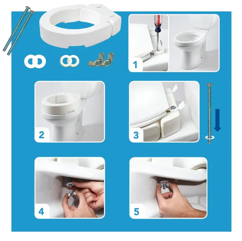 Carex Elongated Toilet Seat packaging with product features for home health care and bathroom safety.