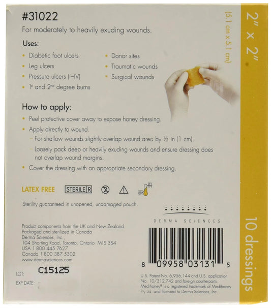 Wound dressing packaging with text and barcode on a white background

