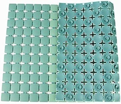 Two green silicone mats with different patterns on a white background

