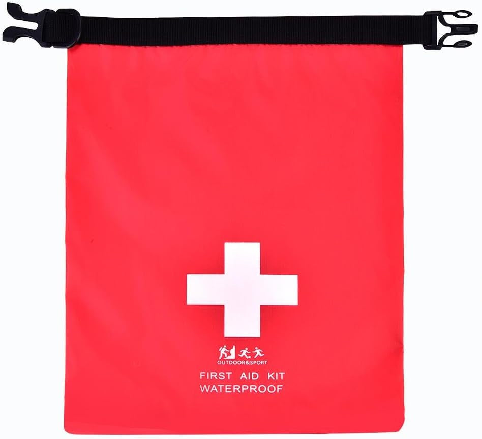 Red first aid kit bag with a white cross symbol on a white background

