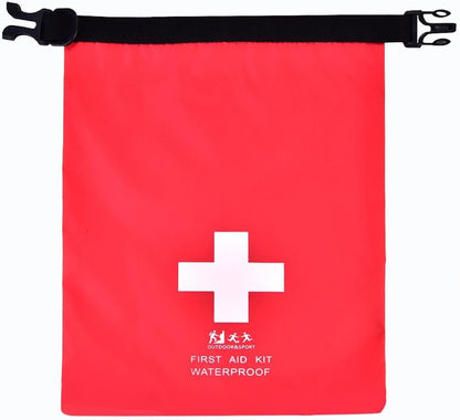 Red first aid kit bag with a white cross symbol on a white background

