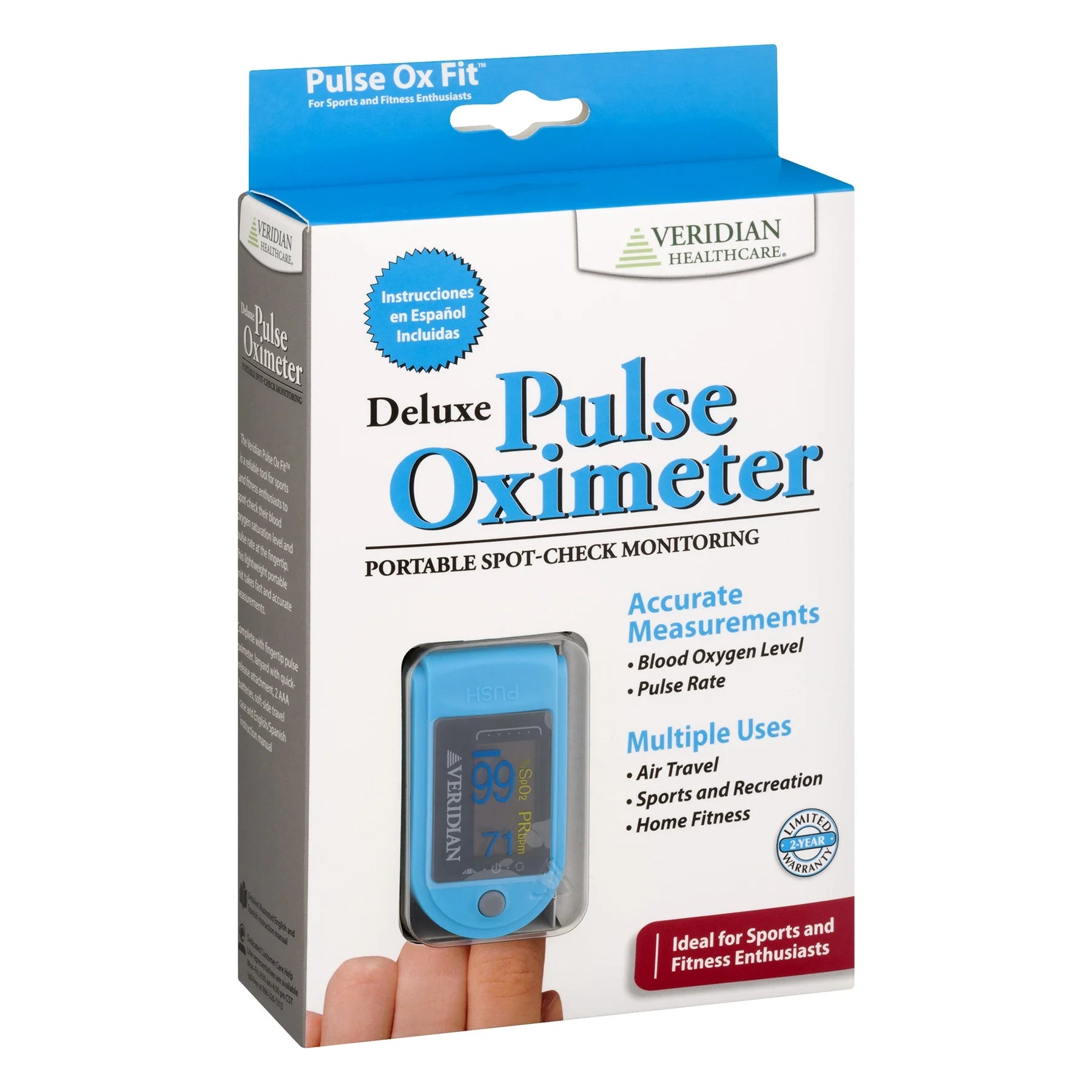 Veridian Healthcare Deluxe Pulse Oximeter packaging on a white background

