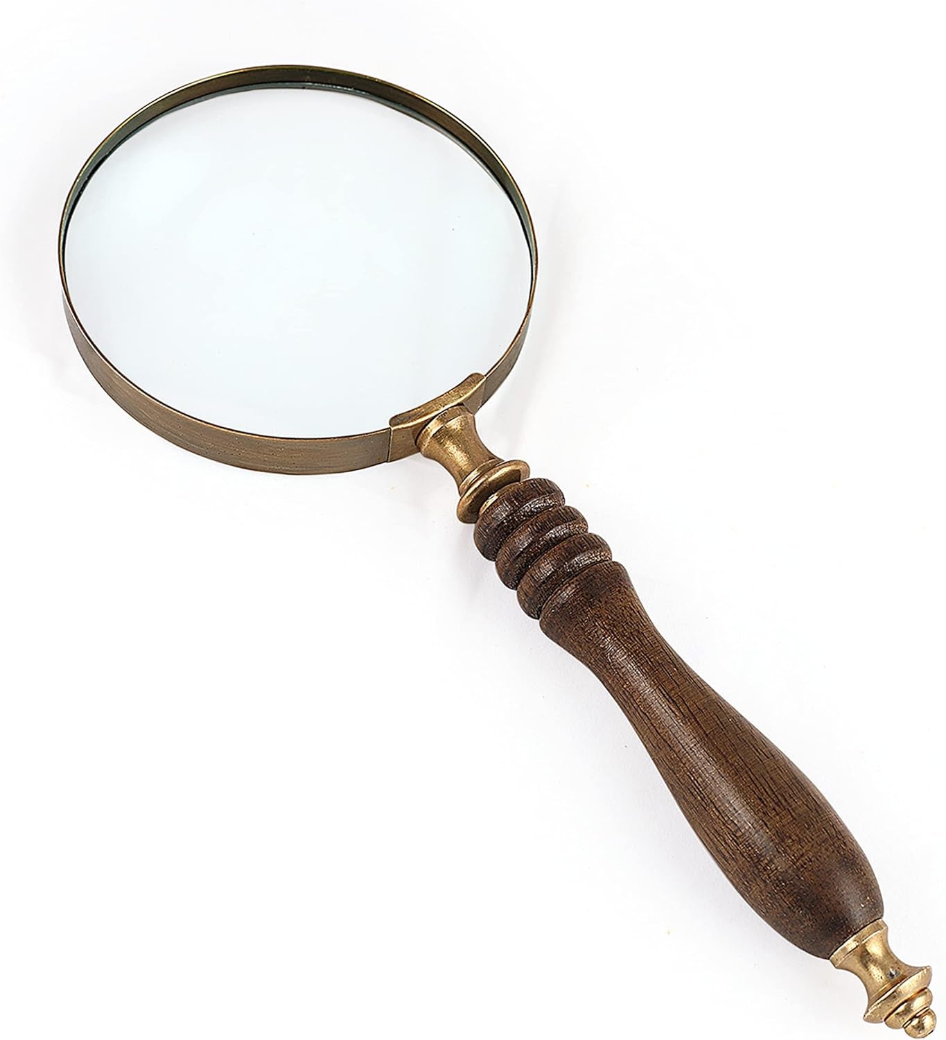 Magnifying glass with wooden handle on a white background