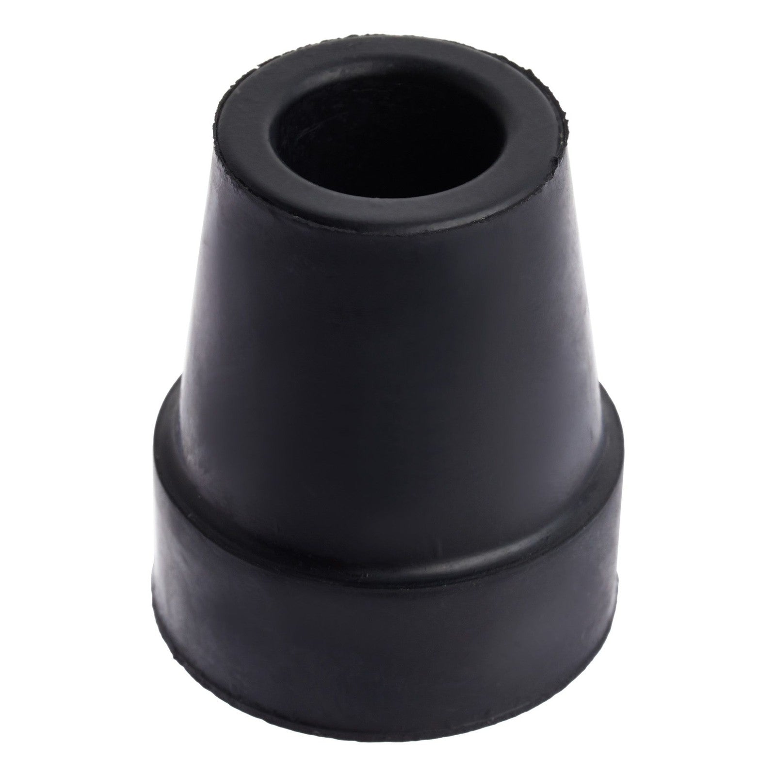 Black rubber cane tip on a white background

