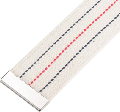 Woven belt with red and blue stripes on a white background

