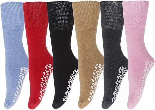 Set of six pairs of socks in various colors with textured patterns on a white background