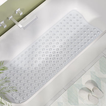 Gray bath mat with textured surface on a bathtub

