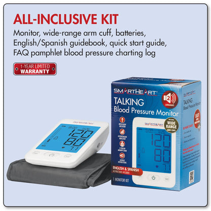 SmarteRT Talking Blood Pressure Monitor with packaging on a light blue background