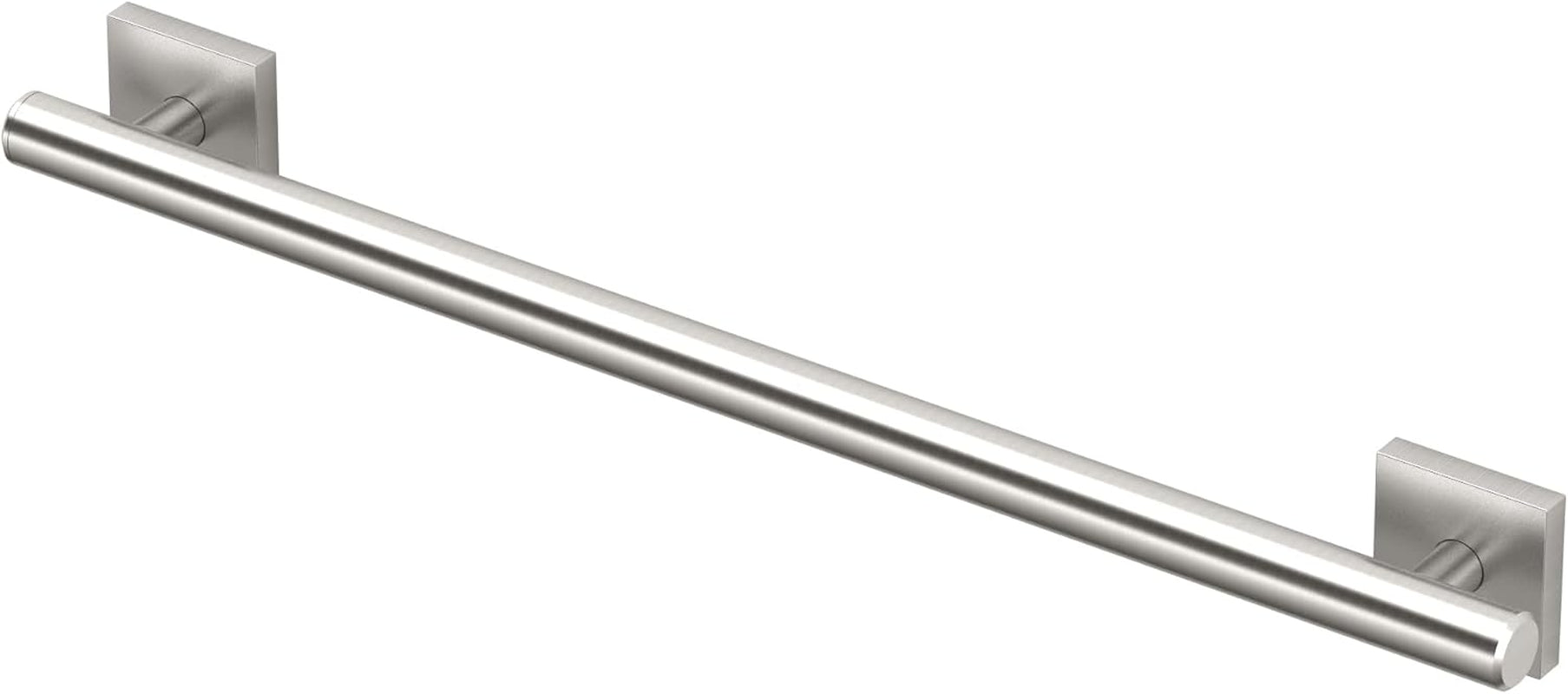 Stainless steel towel bar on a white background