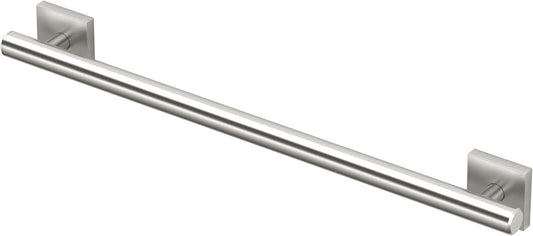 Stainless steel towel bar on a white background