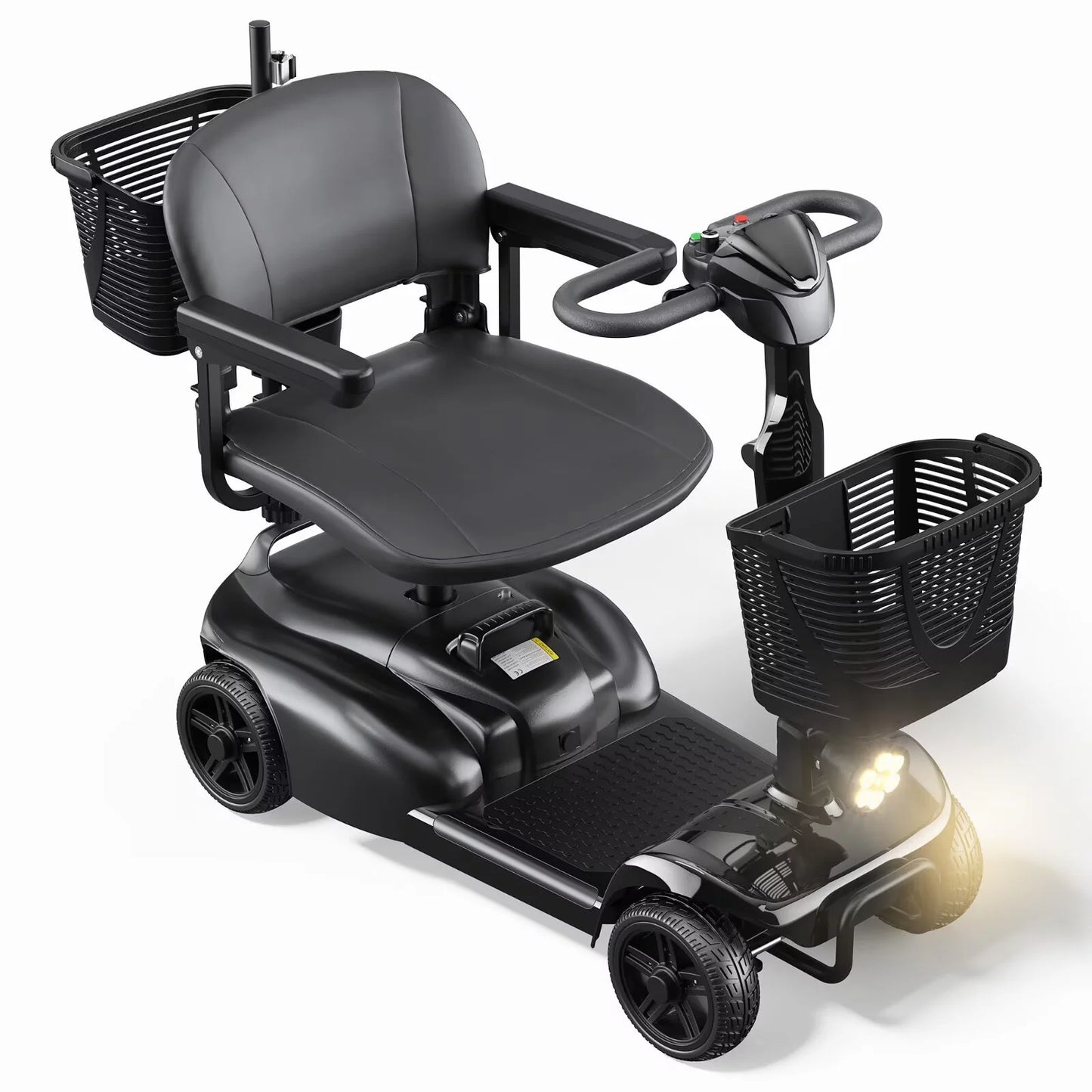 4 Wheels Mobility Scooter with Cane Holder for Seniors, Electric Folding Wheelchair Device for Travel, Black