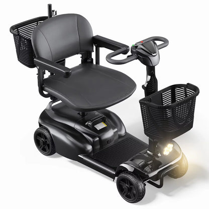 4 Wheels Mobility Scooter with Cane Holder for Seniors, Electric Folding Wheelchair Device for Travel, Black