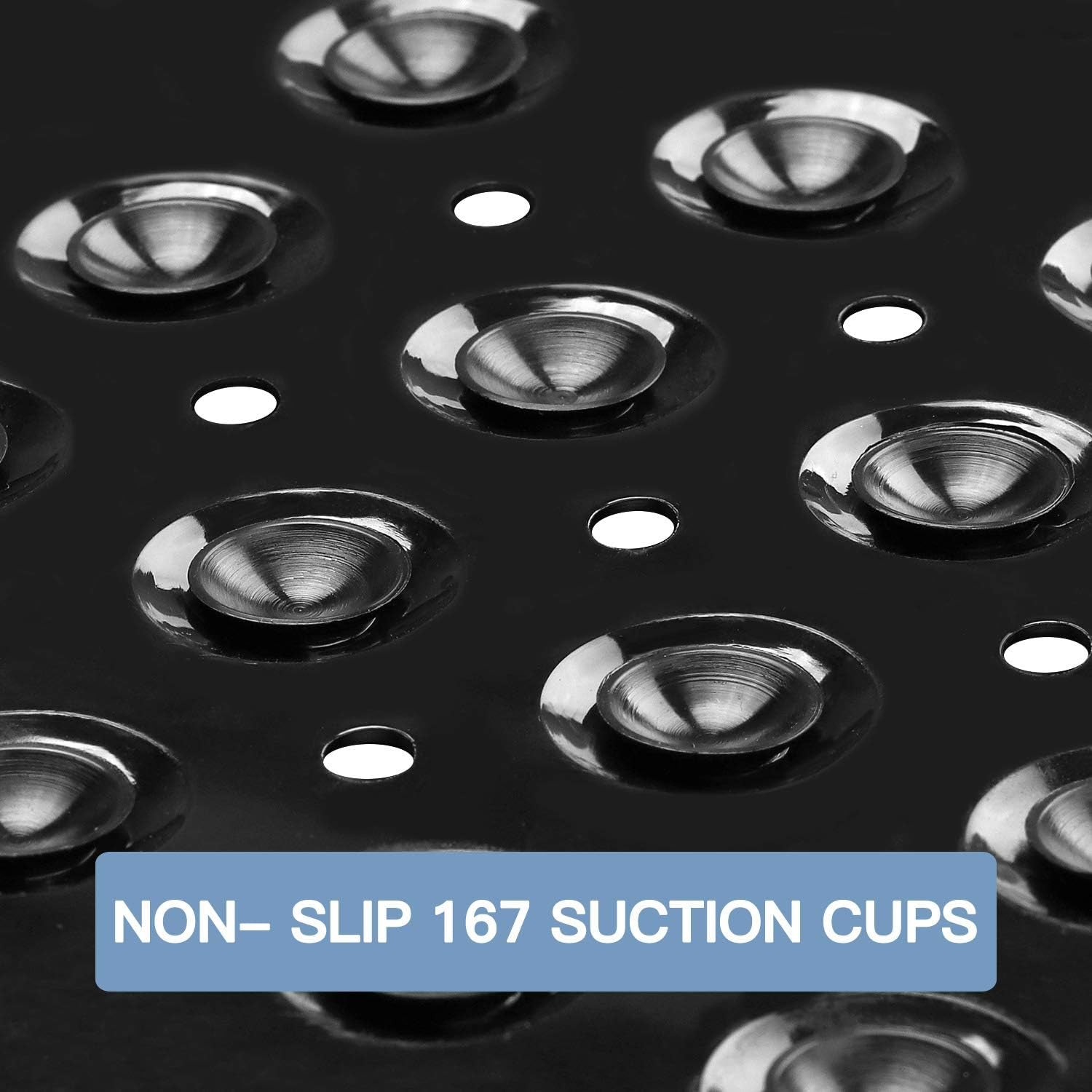Non-slip 167 suction cups on a black background with text overlay.

