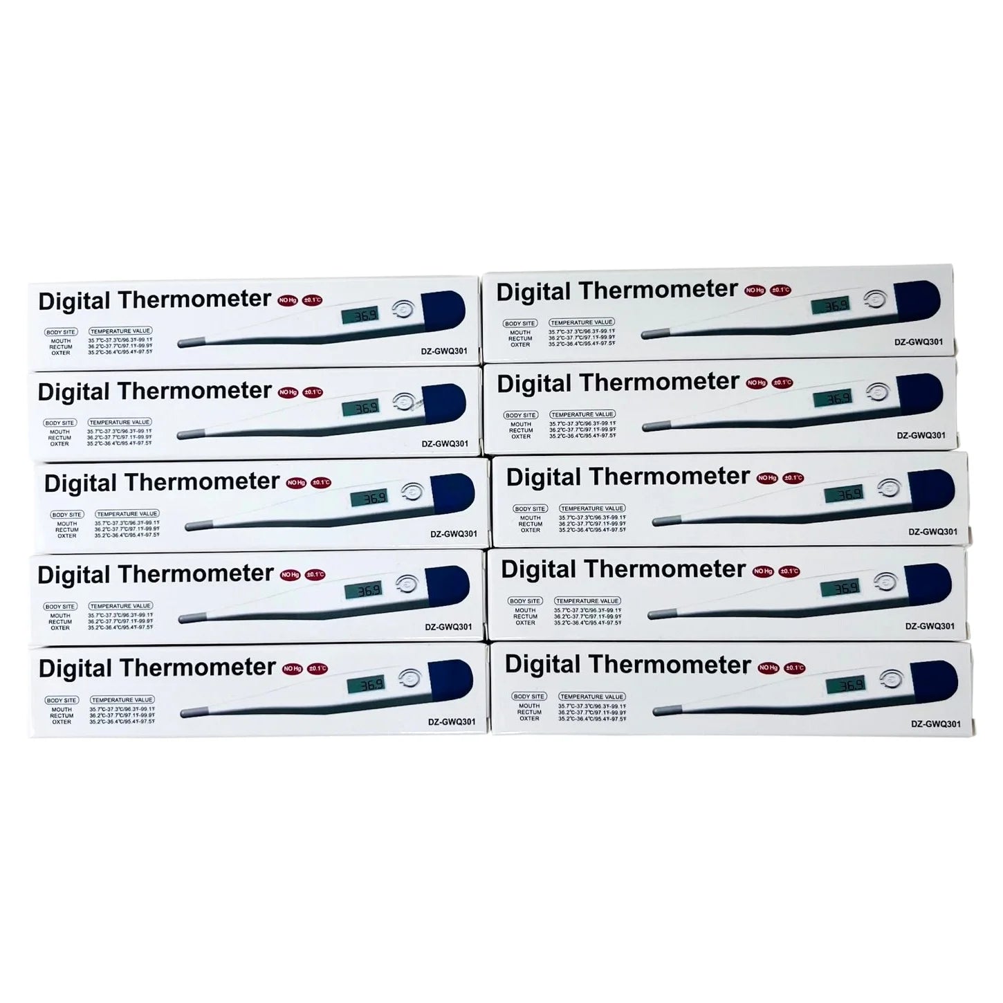 Clinical Digital Thermometer Oral/Rectal/Underarm - Pack of 10