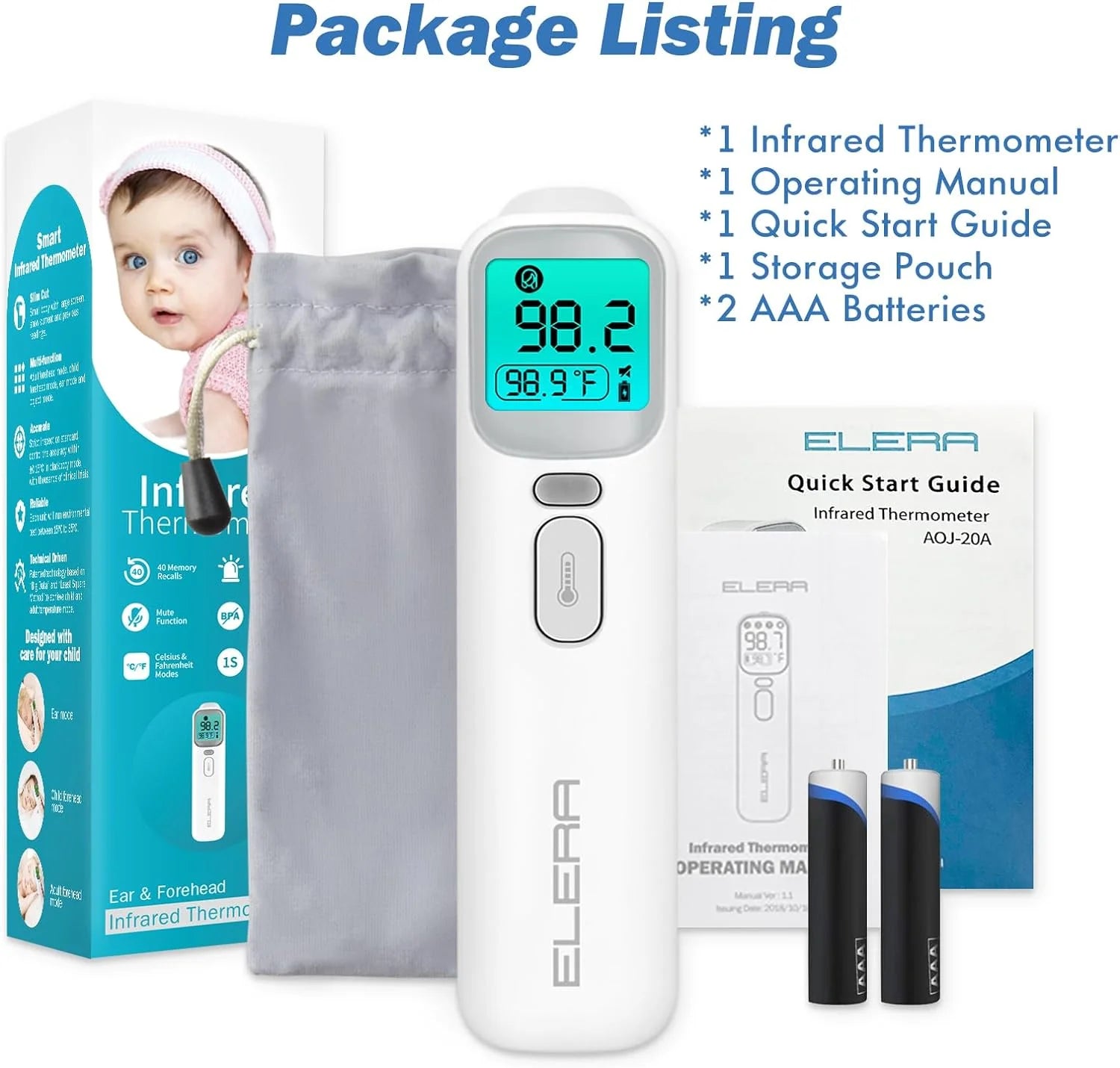 Ear Thermometer for Kids, Baby Thermometer with Forehead and Ear Mode for Adults, Infant, Kids and Toddler, Touchless and 1 Second Reading with Fever Alarm and Mute Function