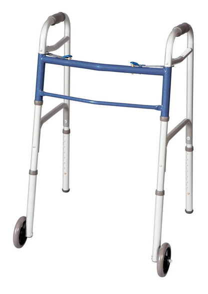 Walker with blue crossbar on a white background

