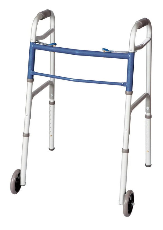 Walker with blue crossbar on a white background

