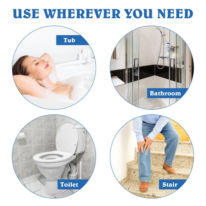 Product usage scenarios in various bathroom settings with text 'USE WHEREVER YOU NEED'.

