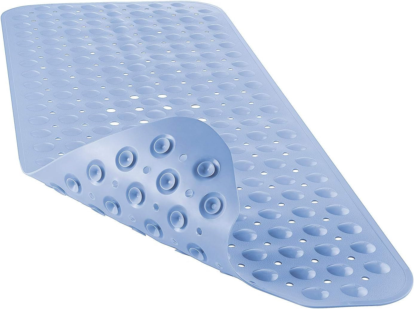 Blue textured bath mat on a white background


