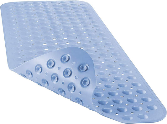 Blue textured bath mat on a white background

