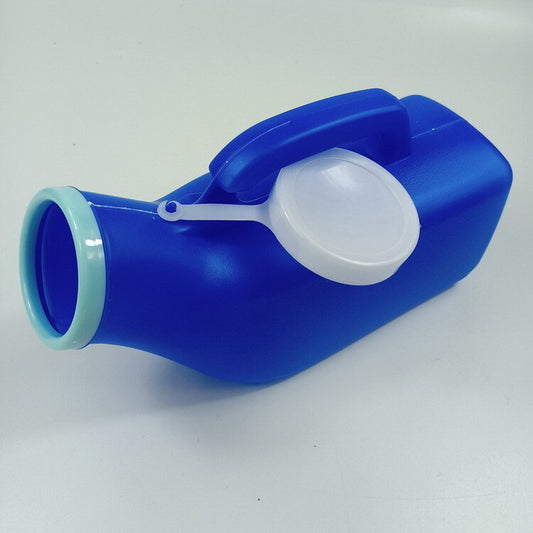 Blue plastic device with a white component on a white background

