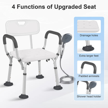 Chair with shower head and features highlighted on a white background

