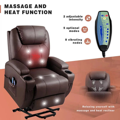 Massage and heat recliner chair with control panel on a white background