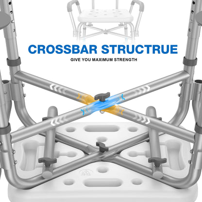 Metal walker with crossbar structure highlighted, emphasizing strength.

